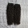 Brasiliansk Kinky Curly Hairtrape In Human Hair Extensions 80pcs / Set Lime Osynlig Tape Pu Skin Weft 200g