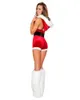 Sexig röd jul bodysuit Backless Deep V Neck Jumpsuit Fancy Dress Women Santa Claus cosplay kostym