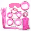 Läder Bondage Restraint Fetish Whip Rep Ögonbindel Handledsmanschetter Krage Mouth Gag Bondages kit 7 st/set vuxenprodukter sexleksaker