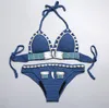 Neue böhmische Frauen Neckholder Weave Crochet Badeanzug Tankinis Bikini Set Muscheln Perlen gestrickte Bikinis Beach Wear Bademode Badeanzug C2951
