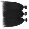 Ishow 8a Brasilianska Virgin Hair Bundlar Weft Kinky Yaki Straight 3 st Mänsklig förlängning för kvinnor Alla åldrar Jet Black 8-28 tum