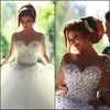 Långärmad bröllopsklänningar med strass vår quinceanera klänning kristaller vintage brudklänningar backless bollklänning vestidos de312o