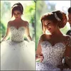 Lange Mouw Trouwjurken met Strass Lente Quinceanera Jurk Kristallen Vintage Bruidsjurken Backless Baljurk Vestidos De312o