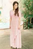 Blushing Pink Lace Chiffon Long Modest Bridesmaid Dresses With Half Sleeves Country Wedding Bridesmaids Dresses Boho Sleeved Custom Made