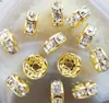 8MM White Crystal Spacer Metal Gold Plated Rondelle Rhinestone Loose Beads For Best DIY Jewelry Making bead fit Bracelet j35356