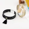 Female Male Alphabet Print Multil-row PU Leather Bracelet Cuff Magnetic Tassel Bracelet Women Wrap Charm Boho Bohemian Bracelets Bangle Men