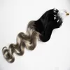 Prolunghe per capelli in micro onde argento a onde d'onda corpo 1g 100s T1b / estensioni anello mikro per capelli umani grigio rey ombre
