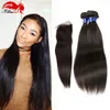 Hannah product Brazilian Virgin Straight Hair With Closure Human Hair 3 Bundles With Closure Unprocessed Virgin Hair