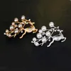 Perle strass noël renne broches broches argent or Corsages écharpe Clips femmes hommes cristal broche noël bijoux cadeau