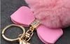 Bowknot Fur Pom -keychain Real Rex Rabbit Fur Ball Ball Chains Fur Key Ring Bead Chain for Bag 310F