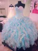 Vraie image cristaux quinceanera robes en cœur décolleté en cascade jupe à volants mascères robes de bal à organza de débutant 5315966