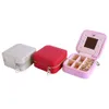 Kobiety Portable Square PU Skórzane pudełka Biżuteria Pudełka Biżuteria Organizator z lustrem (czerwony, różowy i srebrny)