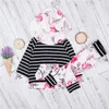 Fashion Infant Clothes Flower Striped Baby Girl Clothes Sets Long Sleeve Hooded T-shirt Pants Newborn Baby Clothing Set Cotton Kids Outfits