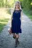 2018 Cheap Country Bridesmaid Dresses For Weddings Illusion Neck Chiffon Lace Navy Blue Party Knee Length Short With Sashes Maid Honor Gowns