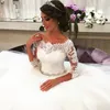 Vestido de noiva Vintage Long Sleeves Wedding Dresses Bateau Neckline Lace Appliques Wedding Gowns Bead Belt Wedding Dress Bridal