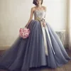 Потрясающий пользовательский цвет свадебные платья лаванды голубое серебро свадебное платье пухлые тюль кружевные аппликации без бретелек без рукавов