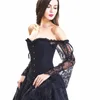 Halloween Victoriaans Bloemen Kant Lange Flare Mouw Lolita Ruche Bruidskorset Push-up BH Bustier Burlesque Feestdansen Korset met mouw