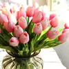 Décoration de mariage fleurs artificielles tulipe élégante fleurs décoratives Bouquet 35 cm/13.7 ''soie artificielle PU Floral 20 PCS/Lot