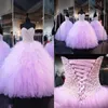 Amazing Tunga Beading Prom Klänningar Ljus Lila Sweetheart Lace Up Quinceanera Klänningar Tulle Ball Gown Evening Gowns Custom Made