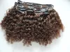 Brasilianska mänskliga Virgin Hair Extensions 9 stycken med 18 clips Clip i kinky Curly Short Dark Brown 2 # Naturlig färg