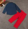 2018 New Fashion Abbigliamento per bambini Primavera Autunno Neonati Imposta bambini Camicia a maniche lunghe in denim con fiocco in denim + pantaloni rossi 2 pezzi