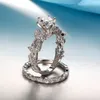 Handgemaakte bloem stijl ring set 5A zirkoon CZ 925 sterling zilver engagement trouwband ring voor vrouwen mode-sieraden cadeau