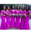 2019 Wunderschöne Brautjungfernkleider aus Nigeria, Brasilien, Meerjungfrau, schulterfrei, Fuchsia, Strand, Vintage-Kleid für Hochzeitsgäste, Party-Kleid der Trauzeugin