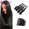 13x4 Orelha A Orelha Fechamento Frontal Do Laço Com Bundles 8A Cabelo Virgem Reta Brasileira Com Fecho Soul Lady Lace Frontal Weave