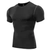 Nouveau 2017 été hommes Stretch musculation Fitness Crossfit couche de Base à manches courtes Sweat porter haut moulant t-shirt B5003