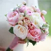 Bouquet da sposa rosa Rose Camelia Gelin Buketleri Matrimonio Fiore all'occhiello Sposo Polso Corsage Bracciali Damigella d'onore Fiori a mano
