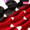 Color Brasileño Rojo Ombre Cabello humano 3 paquetes Dos tonos 1b / Rojo Brasileño Onda del cuerpo Remy Extensiones de tejido de cabello humano