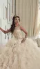 Gorgeous Champagne Crystal Quinceanera Abiti Scoop Neck Hollow Back Coeset Prom Dress Gront Tiered Gront Lunghezza del pavimento Dolce 16 Abito