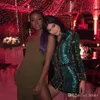 Robes Célébrité robe de soirée robe Labourjoisie vneck manches longues paillettes vertes manteau yousef aljasmi kylie jenner zuhair murad kim kar