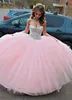 Vestido de fiesta rosa vintage Vestidos de baile de país Vestidos de quinceañera con cuentas de diamantes de imitación baratos Fiesta de noche Puffy Tulle Holiday Formal 2018