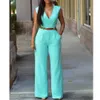 Wholesale- Fashion Big Women Sleeveless Maxi Overalls Belted Wide Leg Jumpsuit 8 Colors S-XXL Long Pants