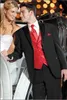 Nouveau style costume noir gilet rouge smokings marié meilleur homme pic satin revers garçons d'honneur hommes costumes de mariage marié (veste + pantalon + cravate + gilet) H633