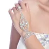 Hot Sale Crystal Chain Armband För Bröllop Rhinestones Brud Smycken Party Prom Armband Armband med Ring Beach Anklet Tillbehör