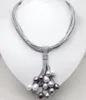 12mm véritable blanc noir gris collier de perles d'eau douce cordon en cuir fermoir magnétique