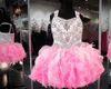 Crystal Beaded Glitz Cupcake Pageant Dresses Puffy Organza Ruffled Feather Pink Ivory Ball Gown Toddler Little Girls Birthday Party Dress