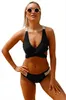 Weibliche Schwarz Weinrot Vorne Kreuz Häkeln Badeanzug Dreieck Bikinis Set Sommer Strand Bademode Frauen Dame Hohl Badeanzüge