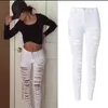 Groothandel- mode wit gat jeans vrouw potlood broek skinny gescheurde jeans voor vrouwen vaqueros mujer jean denim broek pantalon Jean femme