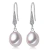 8-9mm White Pink Purple 100% Natural Freshwater Pearl Drop Earrings 925 Silver Zircon Jewelry for Women