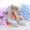 Delikat blå med silverfärg Rhinestone Bridal Shoes Pekade Toe White Pearl Unique High Heels for Party Prom Ceremony Women Shoes