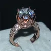 Fashion 925 Sterling Silvre Rose Gold Gemstone Diamond CZ Crown Jewelry Cocktail Wedding Bride Band Rings finger for Women