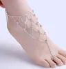 Mode Bridal Rhinestone Foot Chain Anklet Toe Silver Charms Leaf Clover Designs Body Smycken för Beach Wedding Wholesale