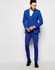 Ny design Två knapp Royal Blue Groom Tuxedos Groomsmen Bästa Man Passar Mens Bröllop Blazer Passar (Jacka + Byxor + Vest + Tie) No: 566