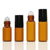 5 ML 1/6 OZ Ambre Verre Roll On Bouteille Vide Huile Essentielle Parfum Rollon Tube En Métal Roller Ball Bouteille Noir Couvercle Voyage Portable