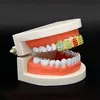 New 14k Gold Plated Hip Hop Bling Bling Teeth Fangs Grillz Caps Top Grill Rapper Colorful Zircon Set Christmas Party Gift