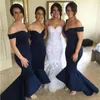 Белый Русалка Младший Невесты Платья Off-The-Плечо С Коротким Рукавом Sexy Wedding Guest Party Dress 2017 Стильный Атласные Вечерние Платья Выпускного Вечера