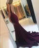 2017 Tanie Maroon Mermaid Prom Dresses Scoop Bez Rękawów Custom Made Elastyczne Satynowe Długie Sexy Backless Dresses Sweep Pociąg